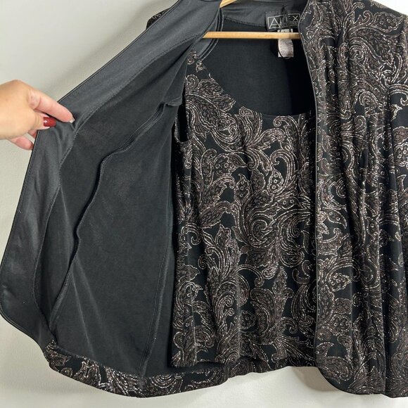 Alex Evenings 2 Piece Jacket Tank Set Womens Large Black Metallic Paisley Slinky - Picture 4 of 16
